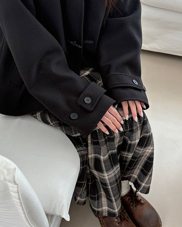 Huen High-Neck Duffle Oversized Wool Hooded Midi Coat