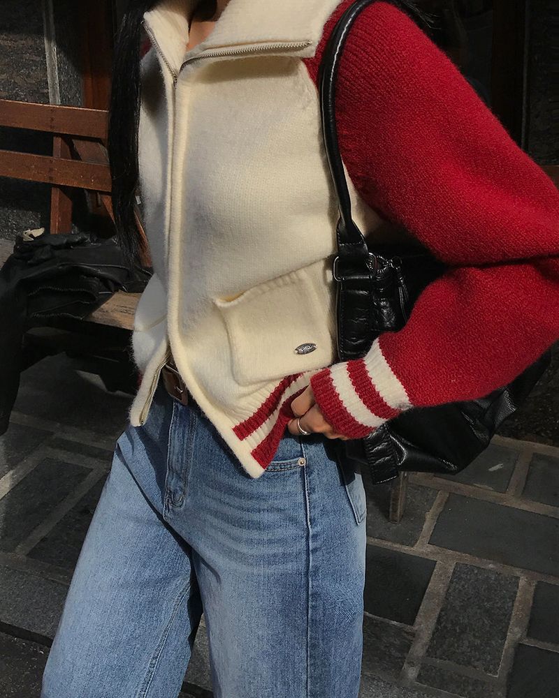 [ORIGINAL] Tard Color-Block Raglan Knit Zip-Up