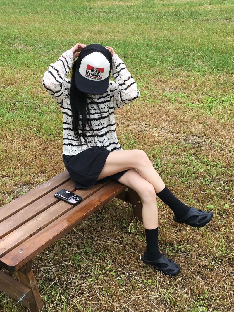 Ash boat neck striped mesh knit (5c)