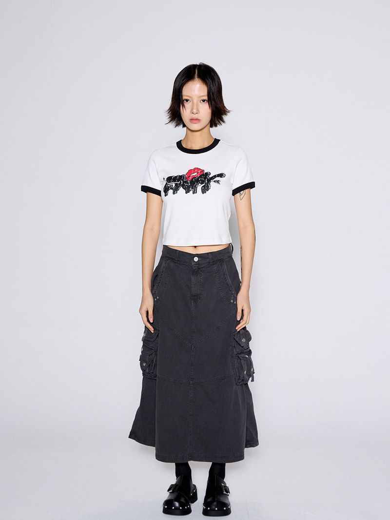 WASHED CARGO SKIRT / GRAY