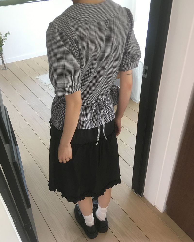 Saon Round Collar Frill Puff Blouse