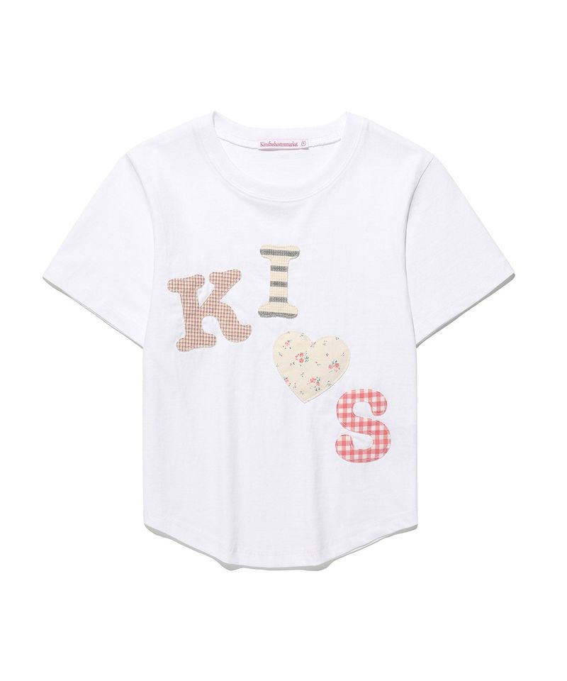 Kims Fresh Cotton Market(キムス フレッシュ コットン マーケット)の「メッシーキスロゴアプリTシャツ ホワイト(cream)(トップス)」