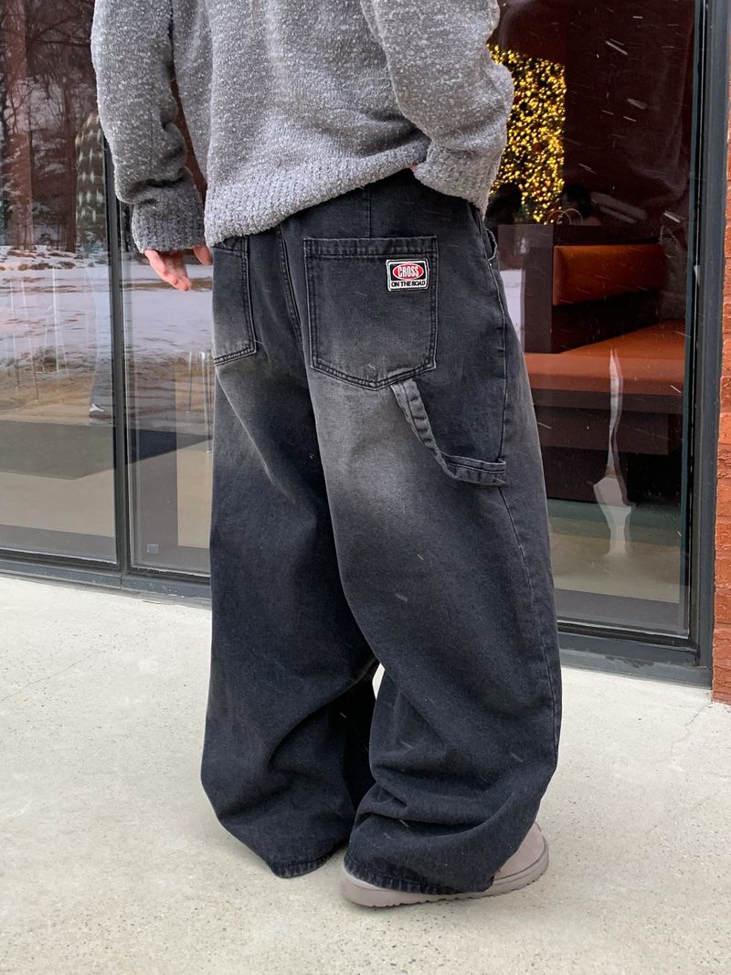 Work vintage patch banding denim pants