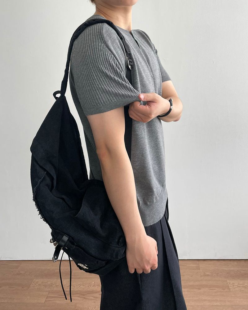 Needle Henley Neck Short Sleeve Knit