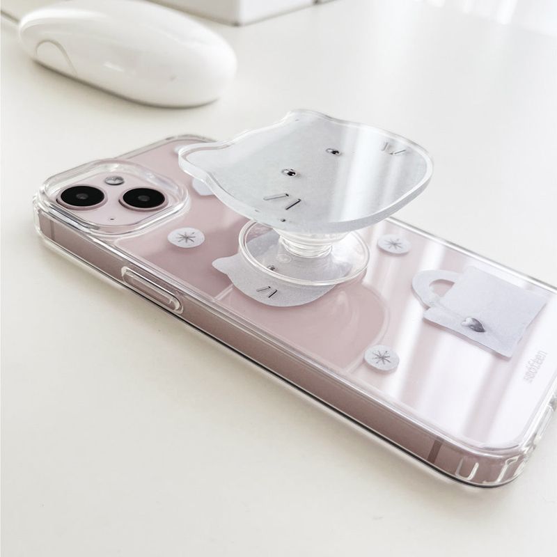 [phone grip] silver cat