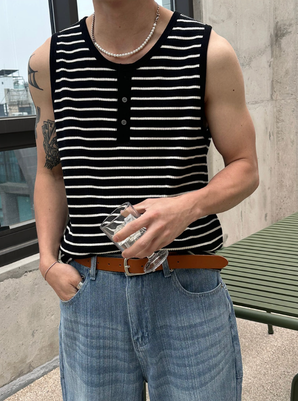 [S/S] Stripe henry neck sleeveless(3color)