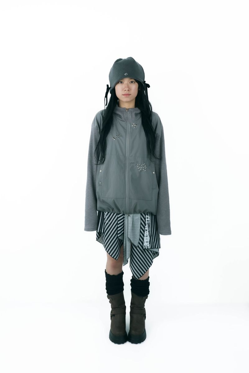 studs nylon knitzip hoodie(gray)