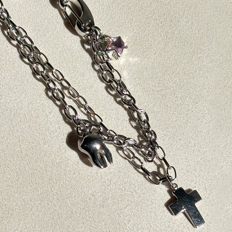 tooth gem necklace (pink)