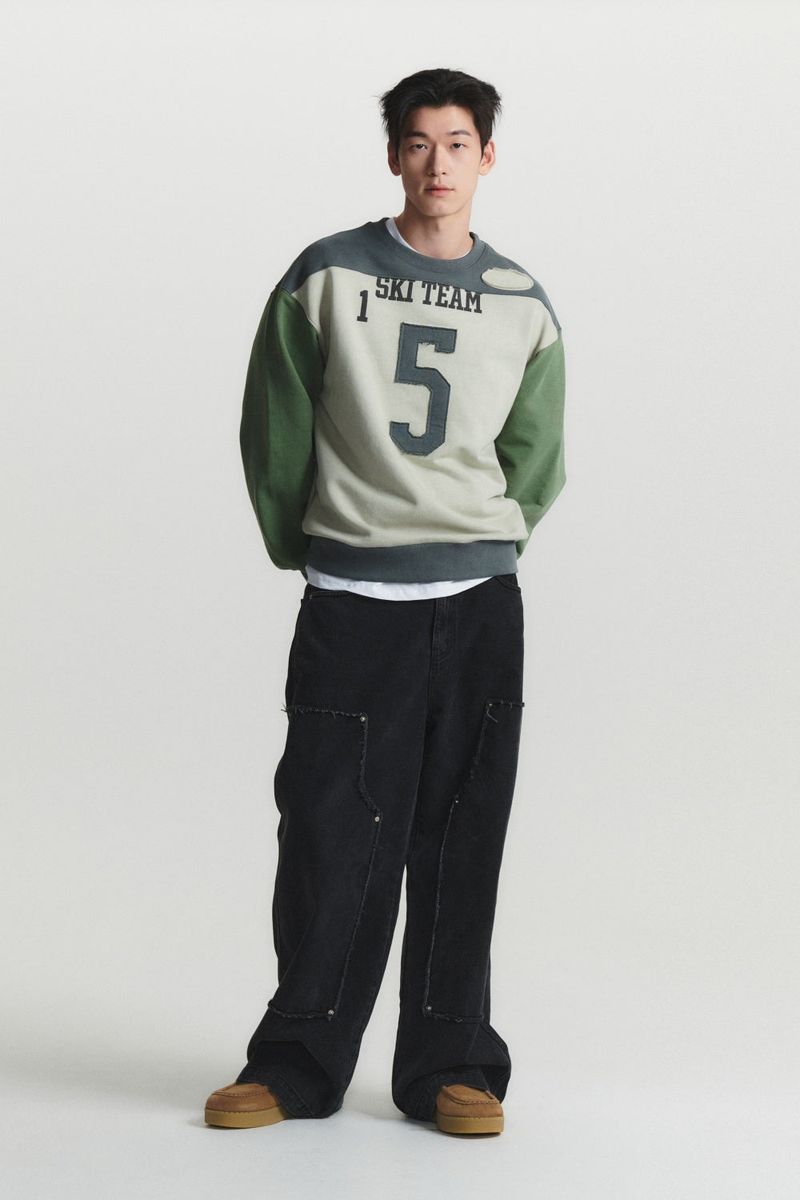 Garden express(ガーデンエクスプレス)の「COLOR BLOCK SWEAT SHIRT (green mix)(Tops)」