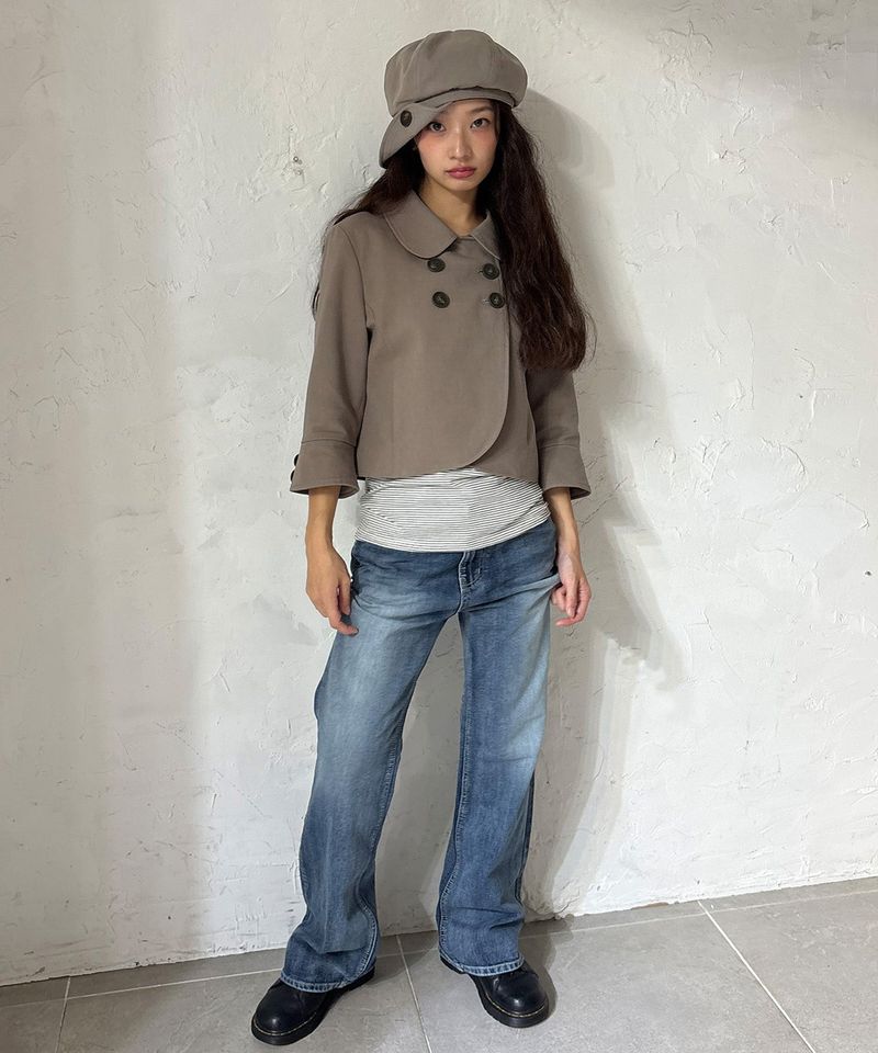 DOUBLE BUTTON COLLAR JACKET - TAUPE GRAY