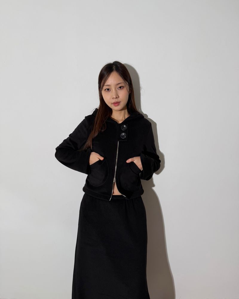Pocket Fleece Hoodie Jacket [Black]