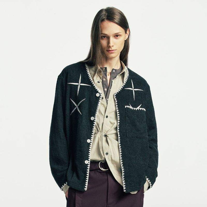 S SY（エスエスワイ）の「east star button up terry cardigan black（Tops）」