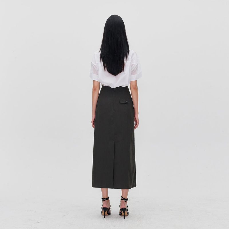 ASYMMETRICAL WRAP MIDI SKIRT