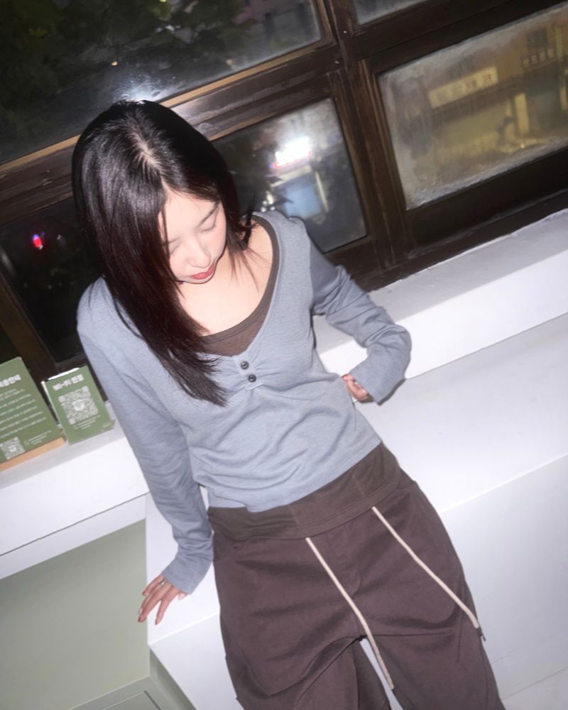 (3color) Shirring Button Layered Wool Knit Tee