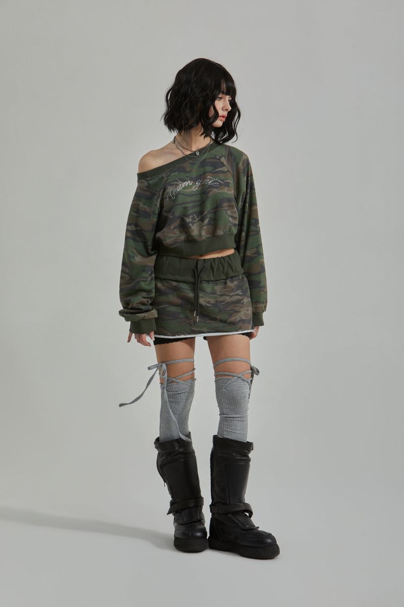 CAMO ONE SHOULDER T-SHIRT