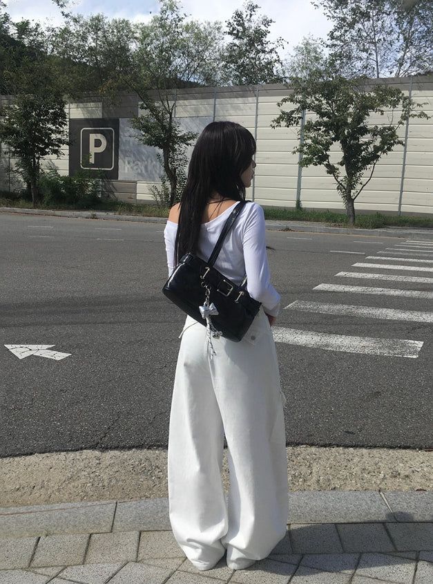 Hard Square Leather Belt Shoulder Bag