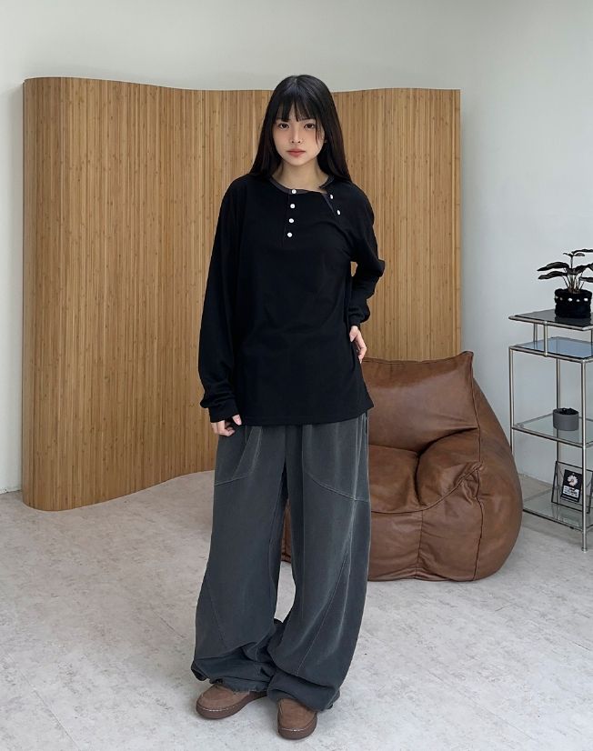 Saren Double Henley Neck Long Sleeve