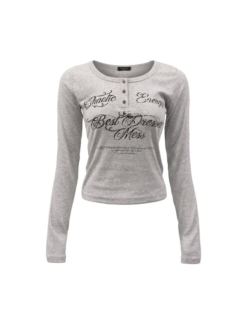 BDM Henley Neck Long Sleeve Melange Gray