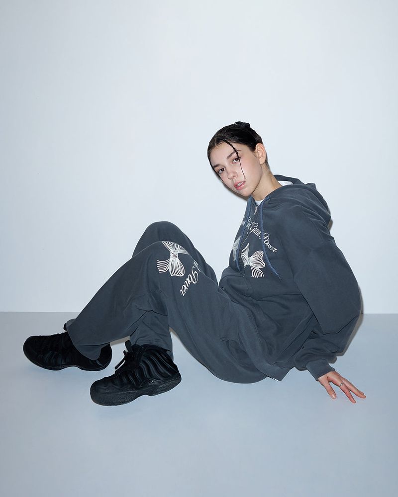 RIBBON WIDE PIGMENT PANTS-CHARCOAL