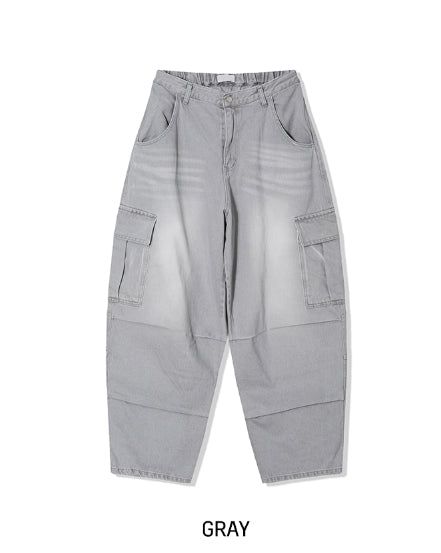 Puffer balloon half-banding denim pants