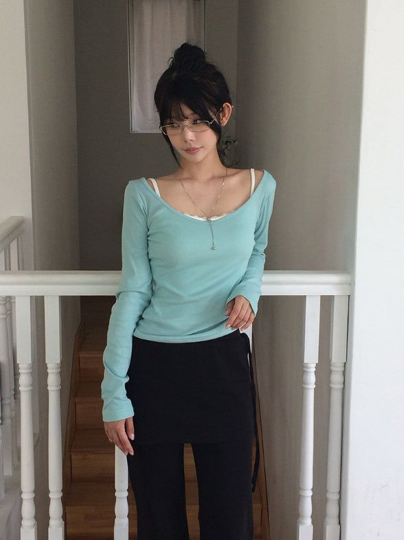 Asin Layered Flare Bootcut Banding Skirt Pants