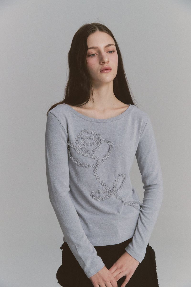 Lace Rose Long Sleeve Gray