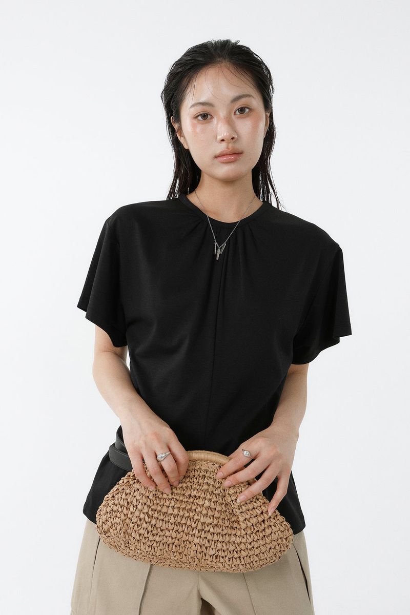 SHIRRED ROUND TOP_BLACK