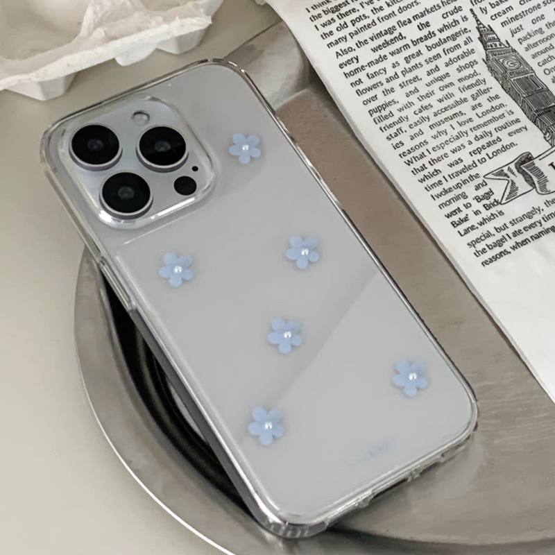 [handmade] blue flower pearl pattern jelly hard case