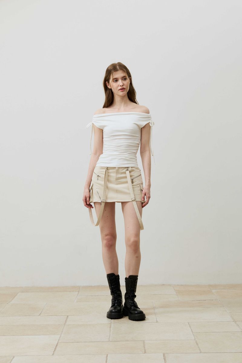 LILY OFF-SHOULDER SHIRRING TOP / IVORY