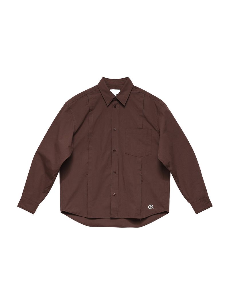 6CRAYON(シックスクレヨン)の「6CRAYON Patchwork Basic Brown Cotton Poplin Embroidered Shirt(Tops)」