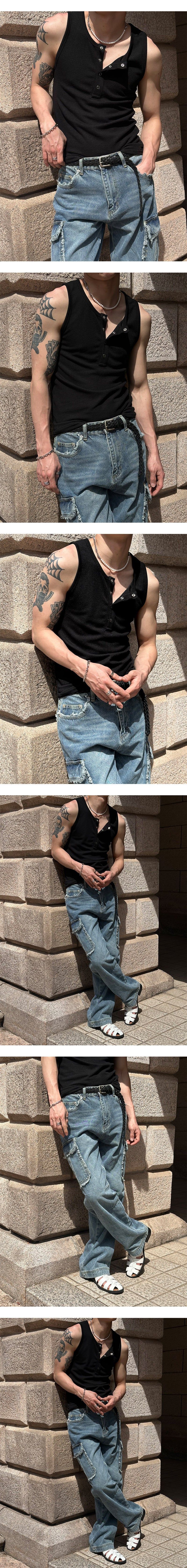 [BASIC ITEM] Henry neck botton sleeveless(3color)