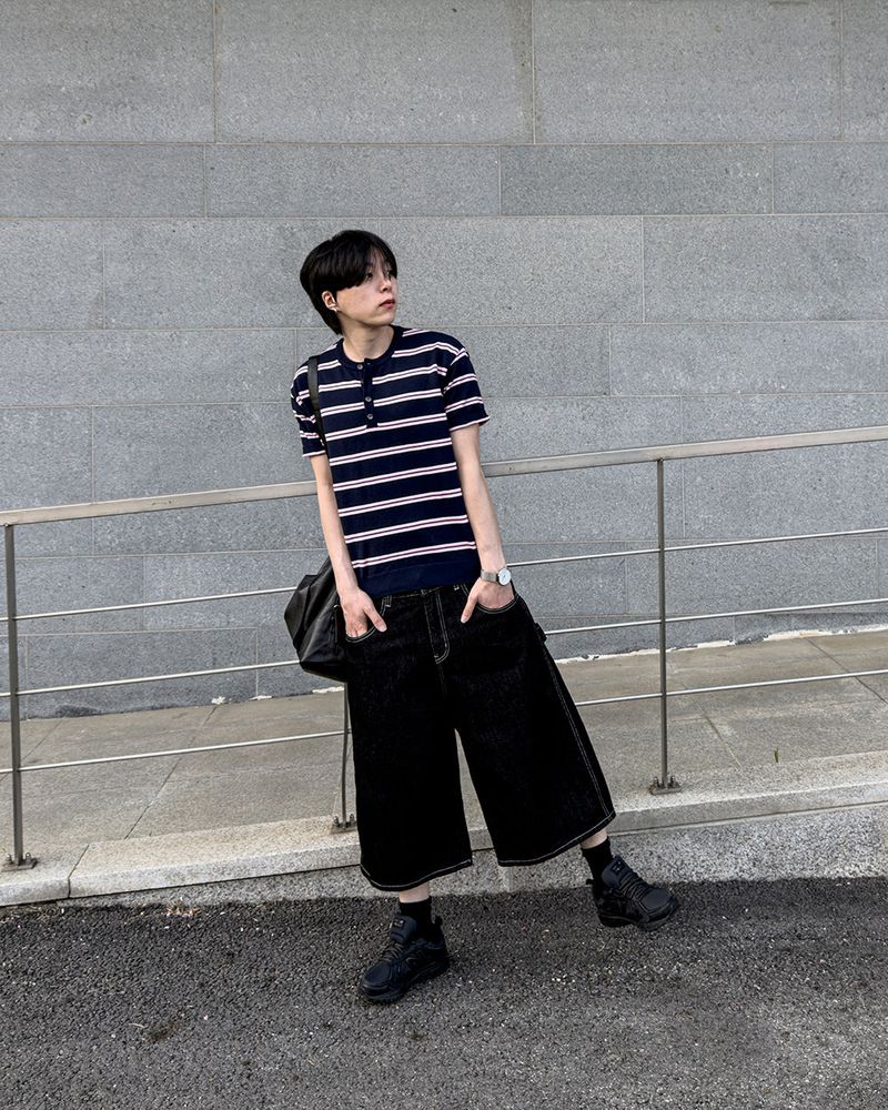 Diron Striped Henley Knit
