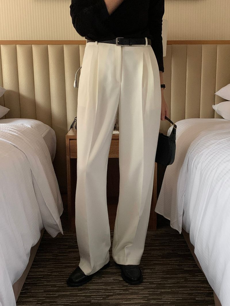 luch wool pintuck wide slacks