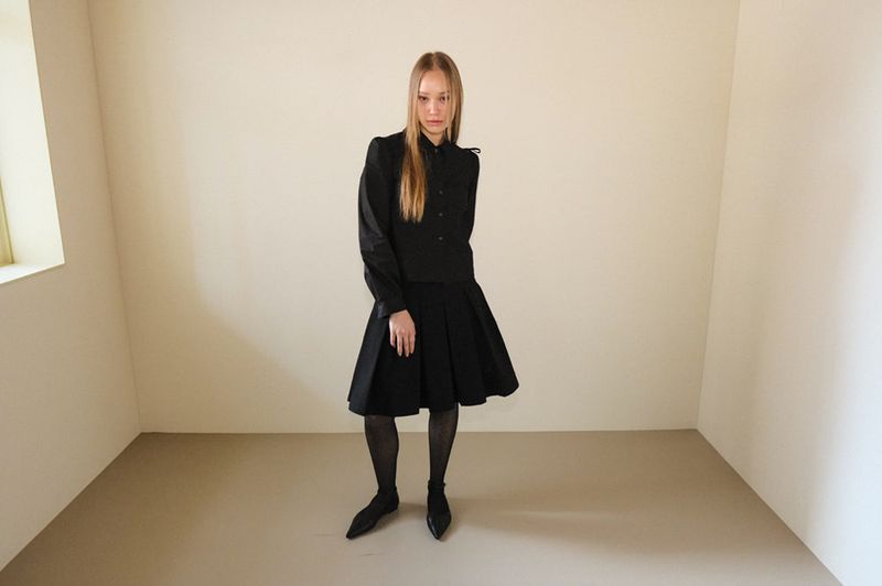 Pleated midi skirt _(Emerald Heart)*Black