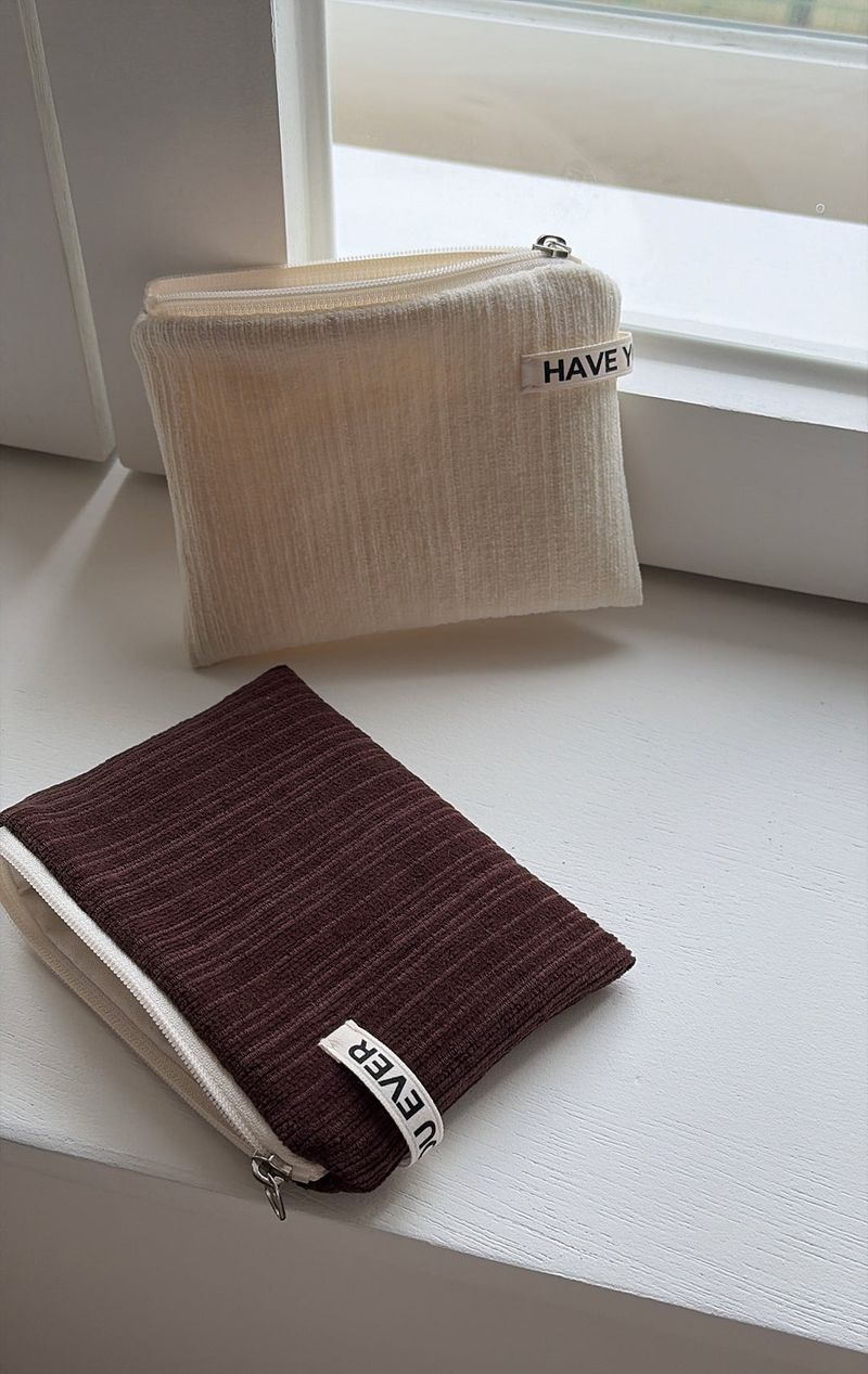Corduroy flat pouch - brown , S size