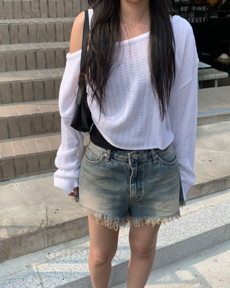 Fringe denim shorts