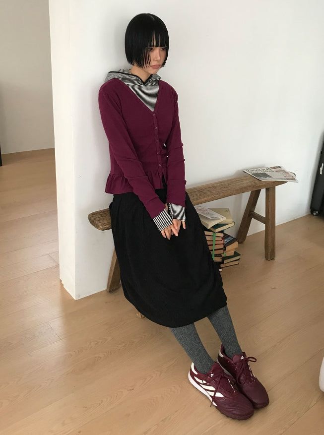 イージーストライプフードロングスリーブ