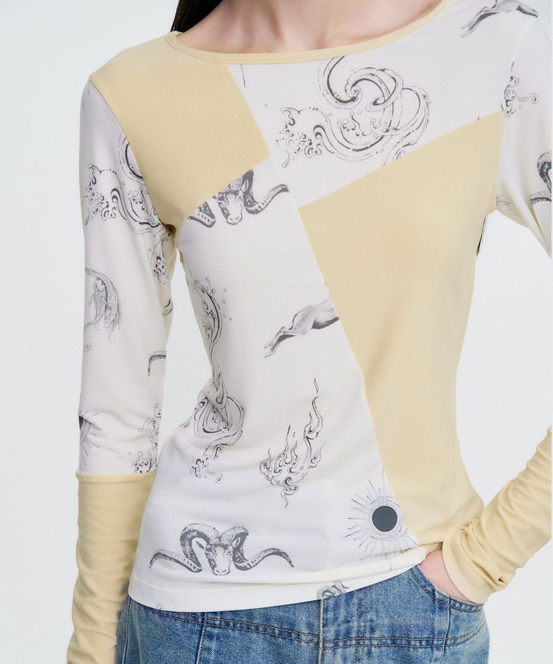 Elemental Motif Patchwork T-shirt _ YELLOW