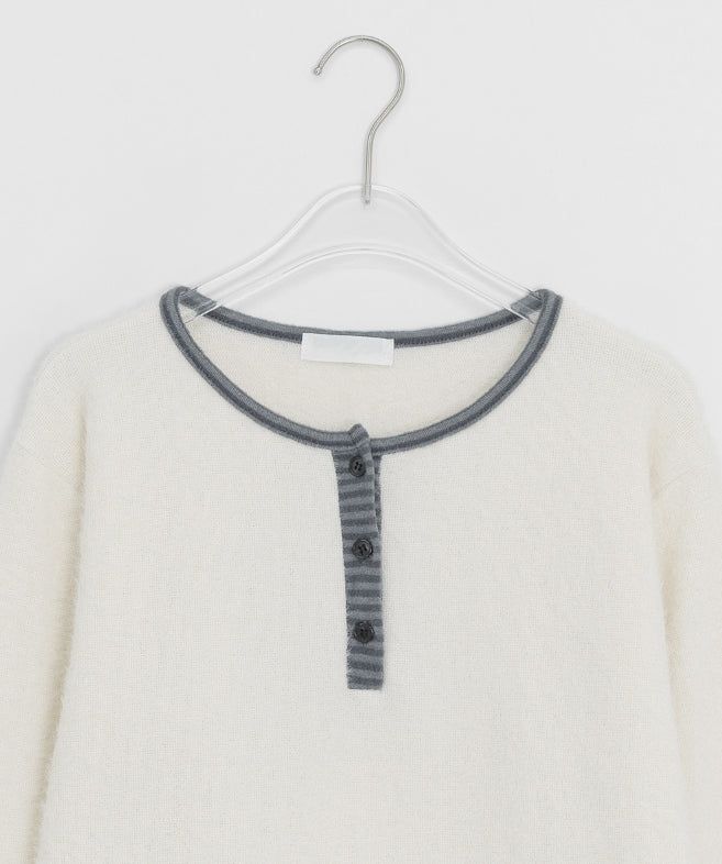 Hom Hairy Button Color Matching Knit Tee