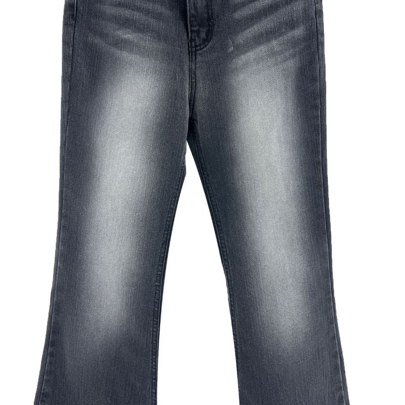 Gradient Washed High Waist Span Long Bootcut Denim Pants (Black)