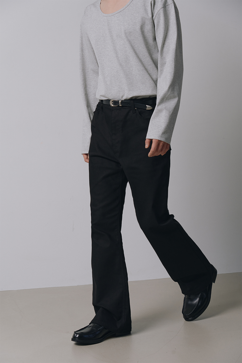 Semi flare cotton pants(Black)