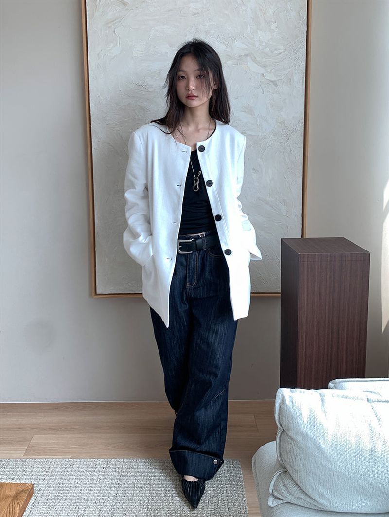 NON COLLAR LINEN JACKET (2C)