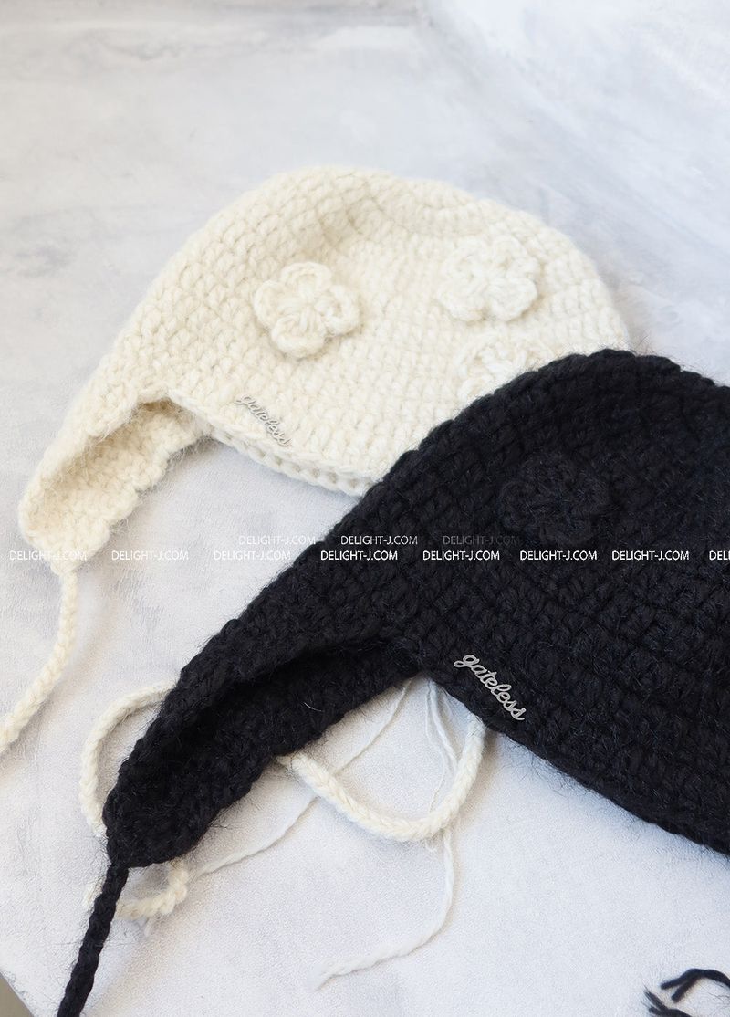 Flower knitted knit beanie