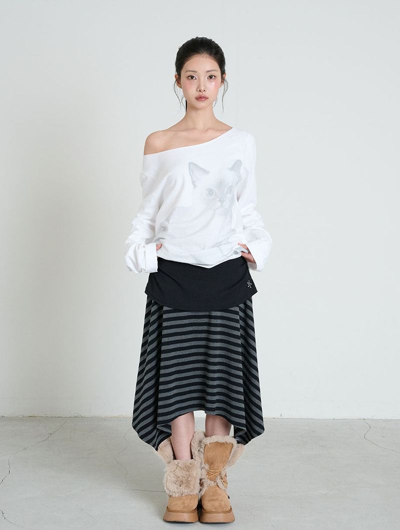 STRIPE SYMBOL UNBALANCED SKIRT
