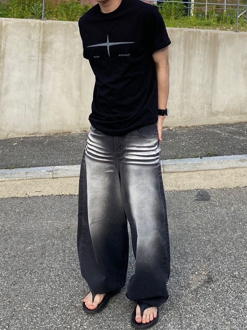 Sand Washing Denim Balloon Pants 2C