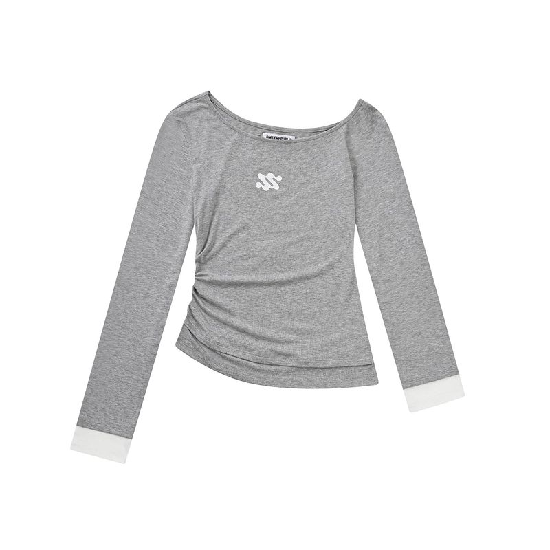 Gray One Shoulder Stretch Top with Viscose Blend Fabric for Women