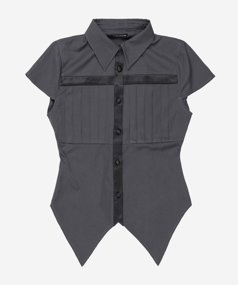 Cross Pleated Shirt #Gray