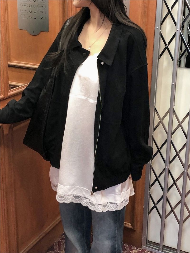 #Elegant Overfit Suede Zip-up Blouson (2color)