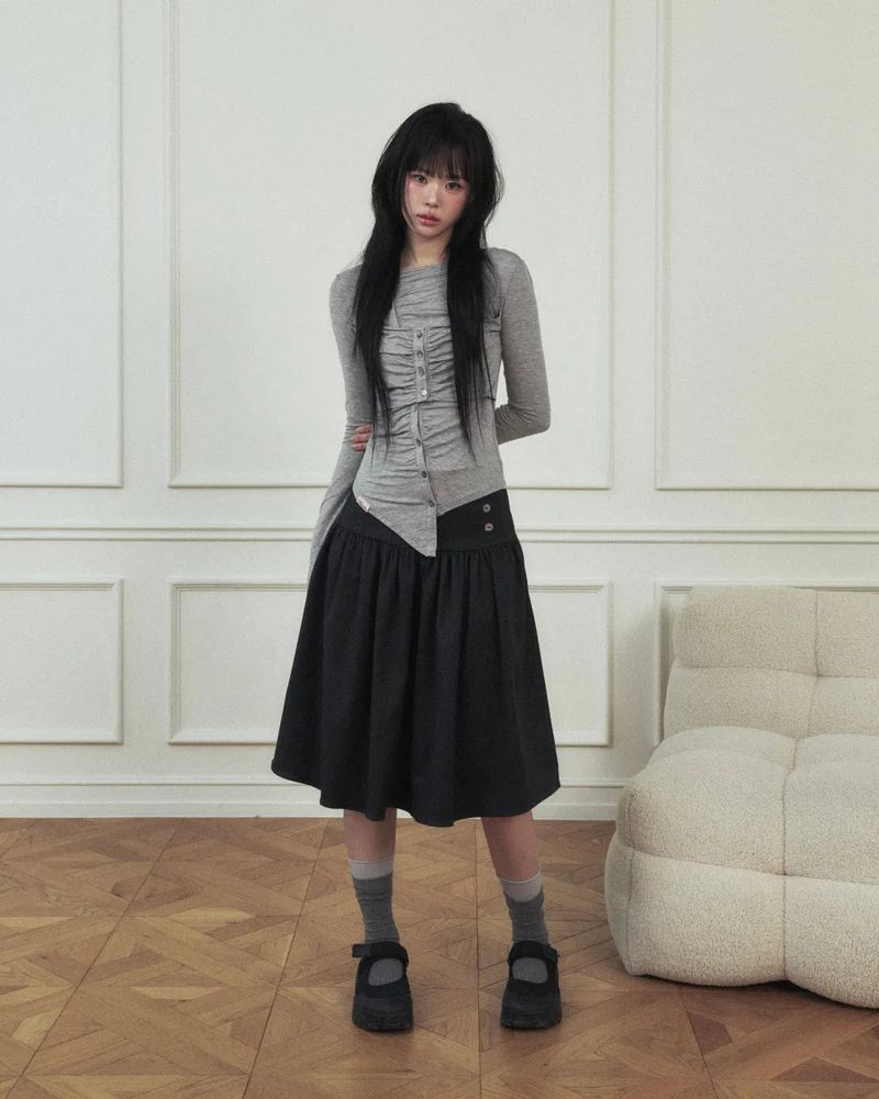 Jelly Button Asymmetric Ruched Top