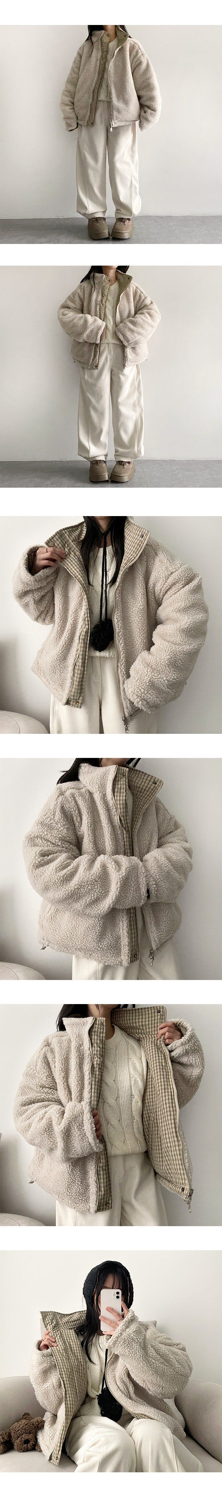 Mons reversible wool checkered padded jumper